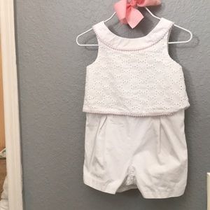 White eyelet Janie and jack romper with pink trim